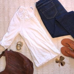 Lucky Brand Top with Crochet Detail & 3/4 Sleeve